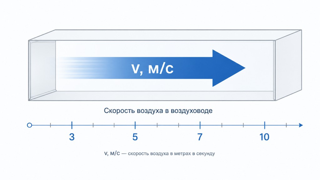Схема скорости воздуха в воздуховоде